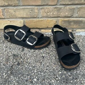 Birkenstock Big Buckle Milano Black Sandals with Metallic Buckles